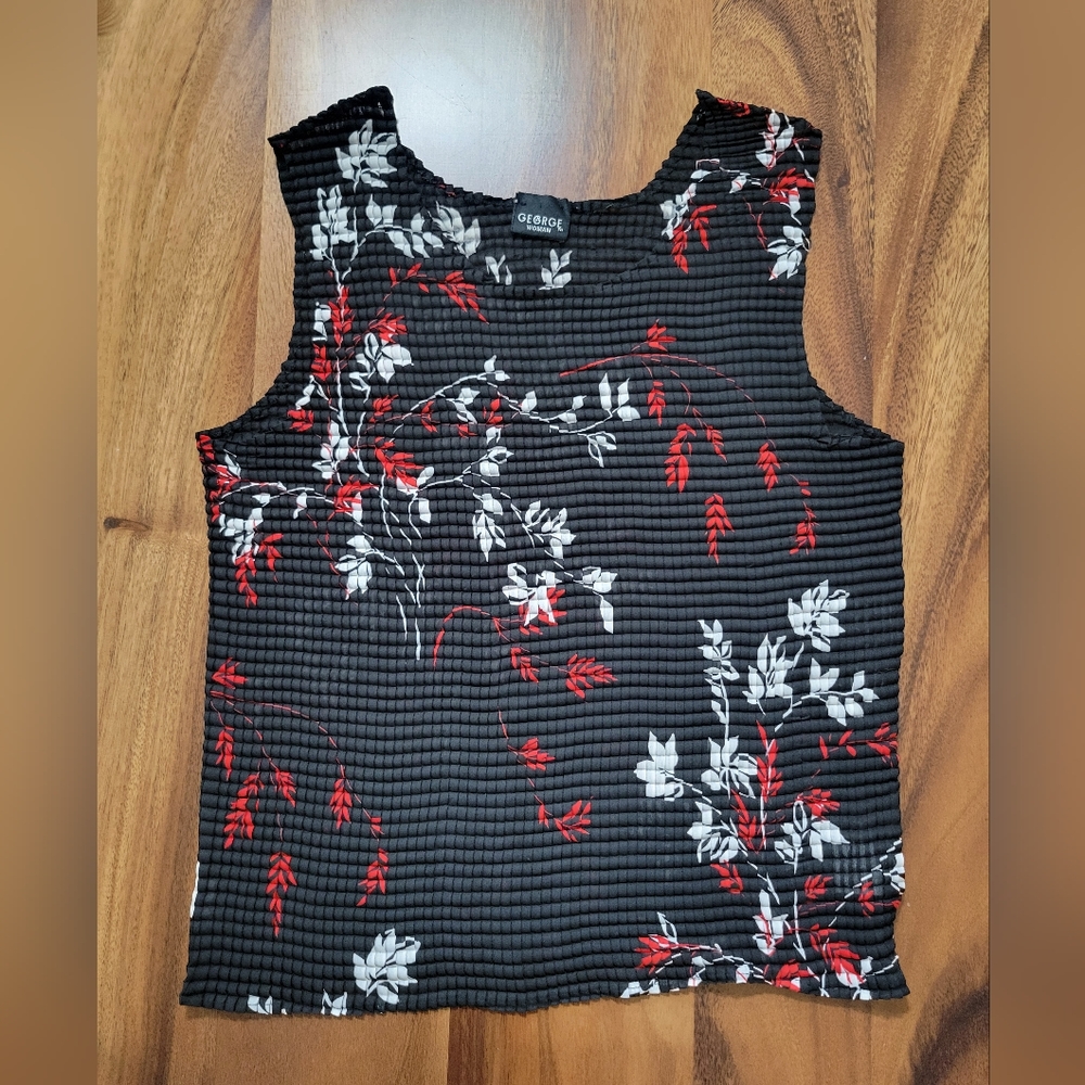 EUC George Woman black floral crinkle sleeveless tank top blouse